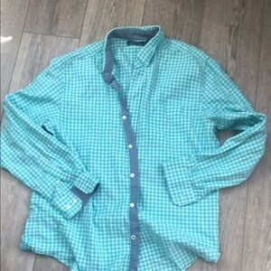 Nautica Teal and White Gingham Button-Down Shirt